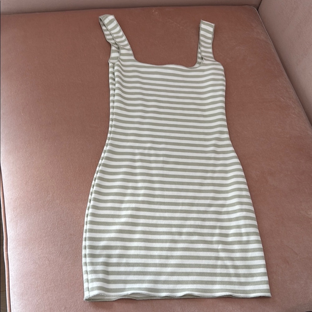 Zara tan and white striped sleeveless dress sz M